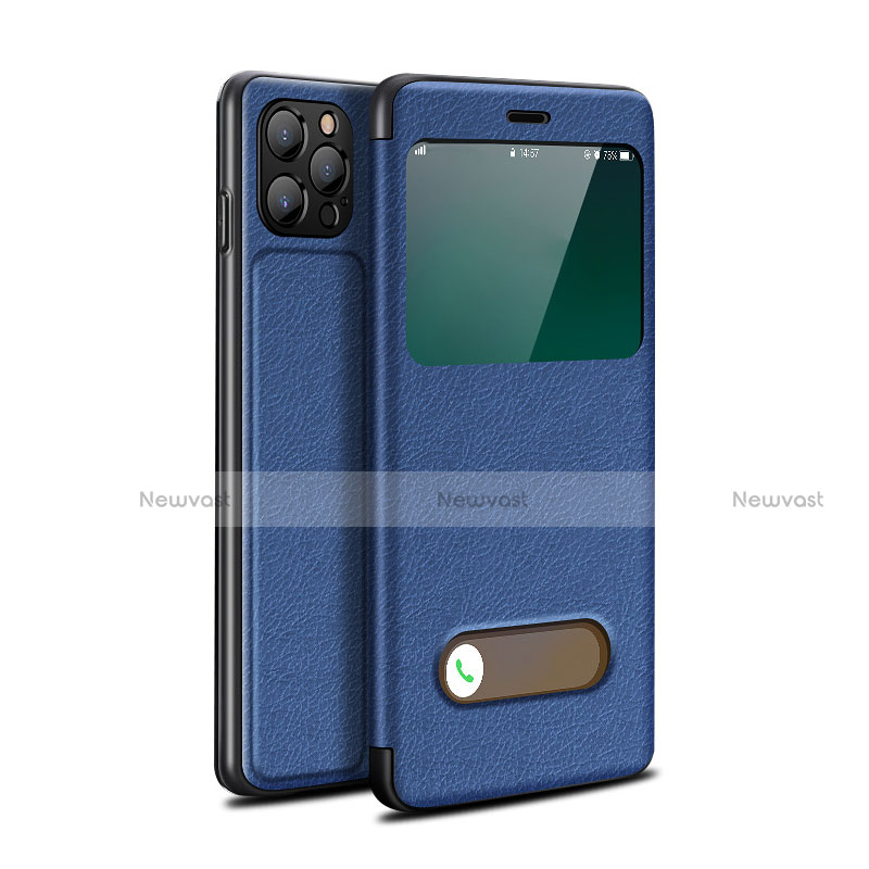 Leather Case Stands Flip Cover T05 Holder for Apple iPhone 12 Pro Max Blue