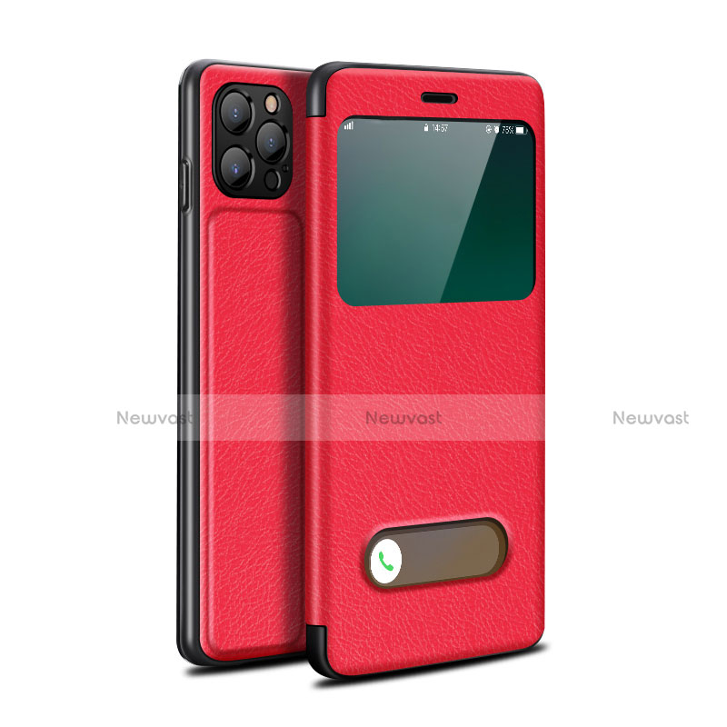 Leather Case Stands Flip Cover T05 Holder for Apple iPhone 12 Pro Max Red