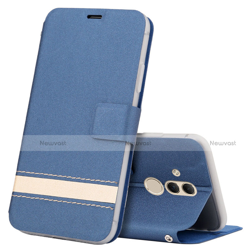 Leather Case Stands Flip Cover T05 Holder for Huawei Mate 20 Lite Blue