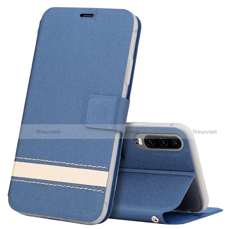 Leather Case Stands Flip Cover T05 Holder for Huawei P30 Blue