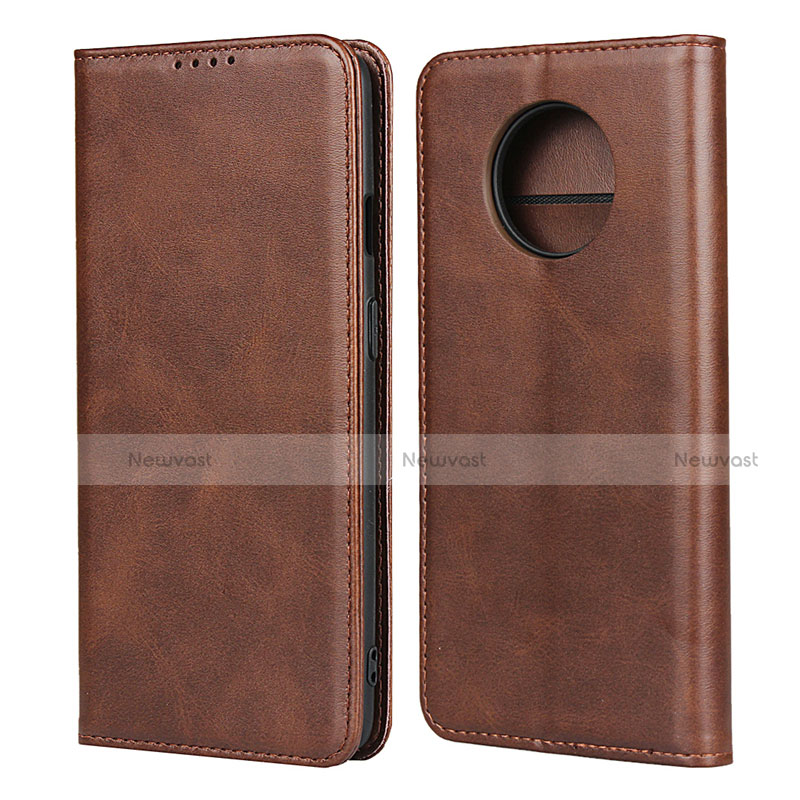Leather Case Stands Flip Cover T05 Holder for OnePlus 7T Brown