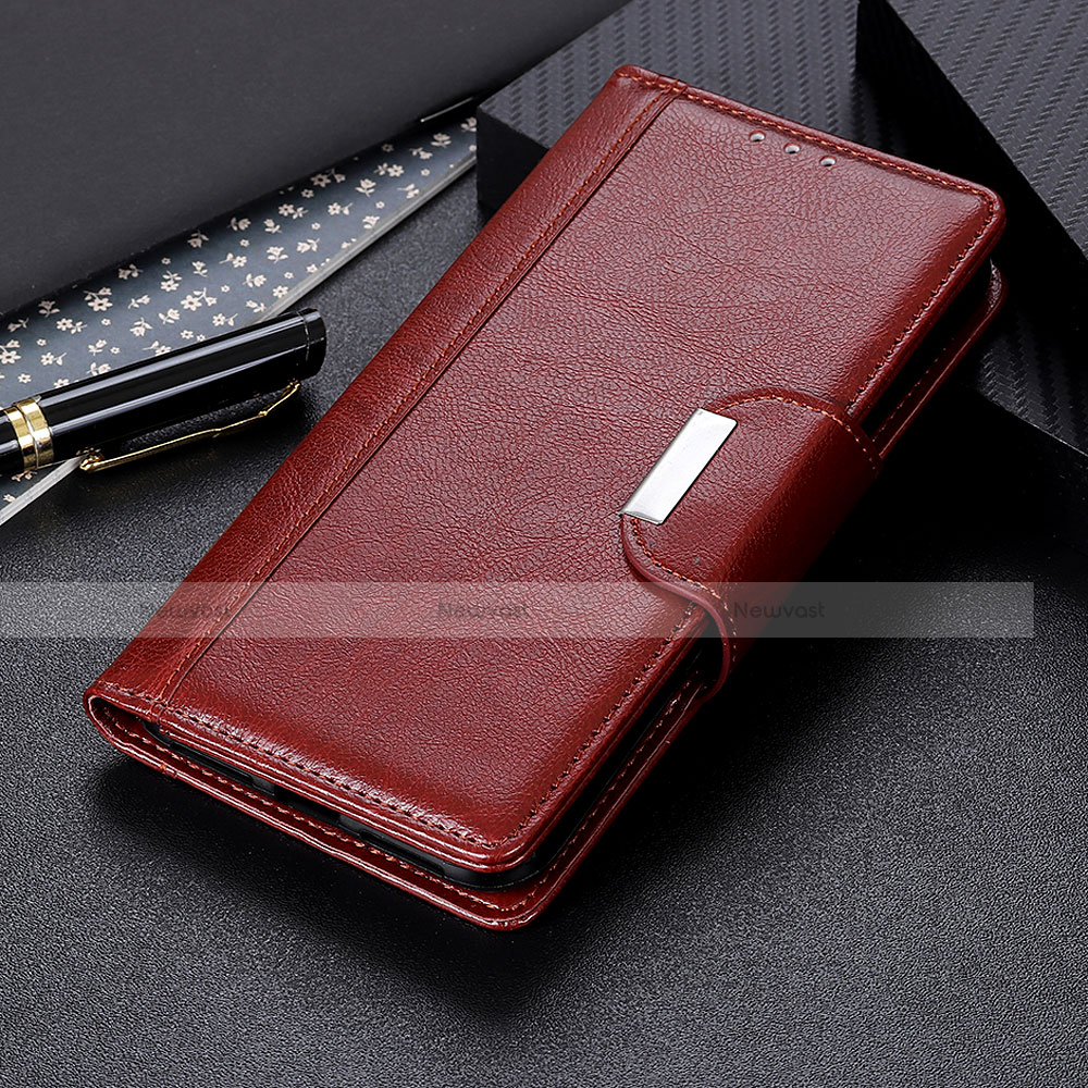 Leather Case Stands Flip Cover T05 Holder for OnePlus 8 Pro Brown
