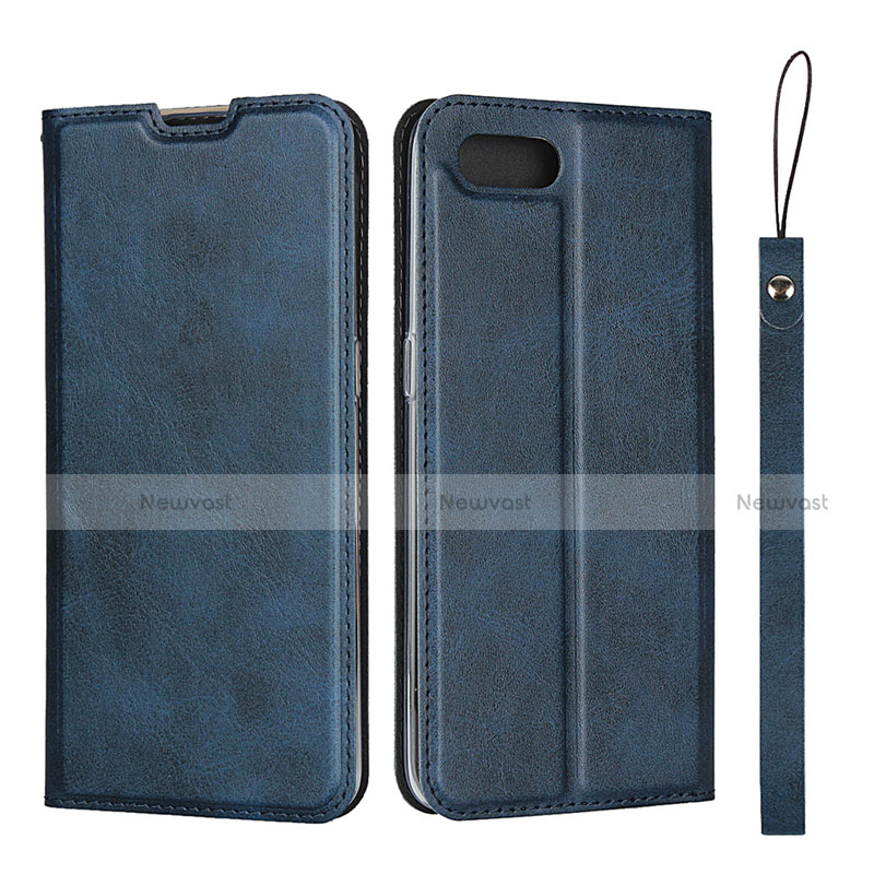 Leather Case Stands Flip Cover T05 Holder for Oppo R17 Neo Blue