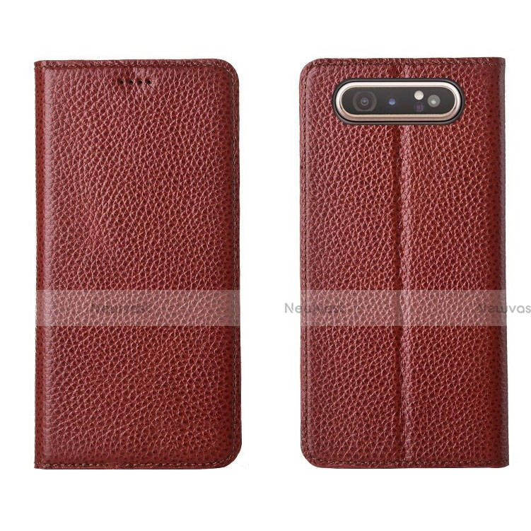 Leather Case Stands Flip Cover T05 Holder for Samsung Galaxy A80 Red Wine