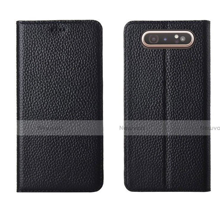 Leather Case Stands Flip Cover T05 Holder for Samsung Galaxy A90 4G Black