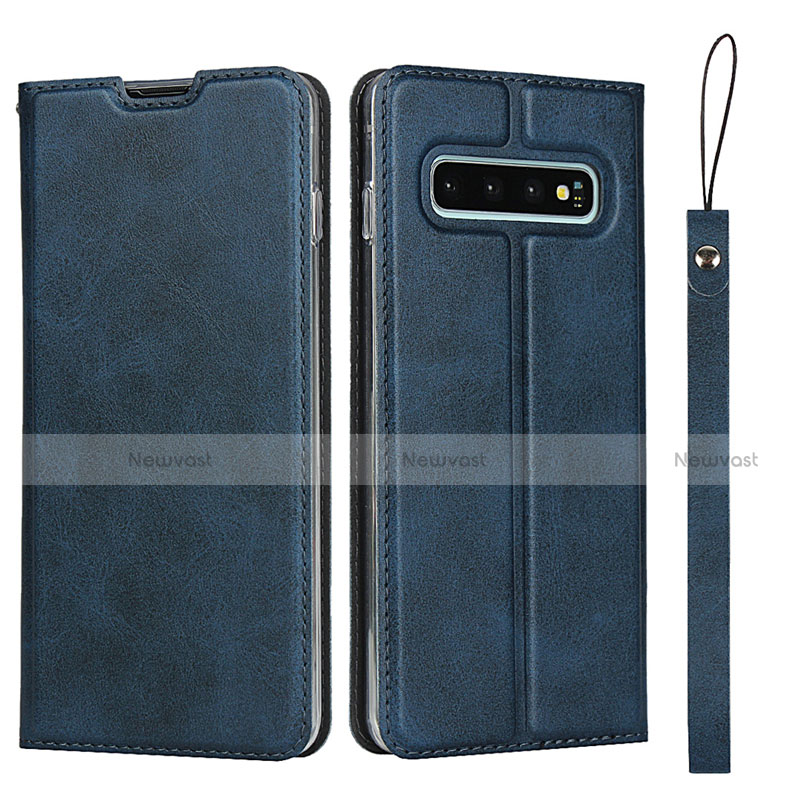 Leather Case Stands Flip Cover T05 Holder for Samsung Galaxy S10 Blue