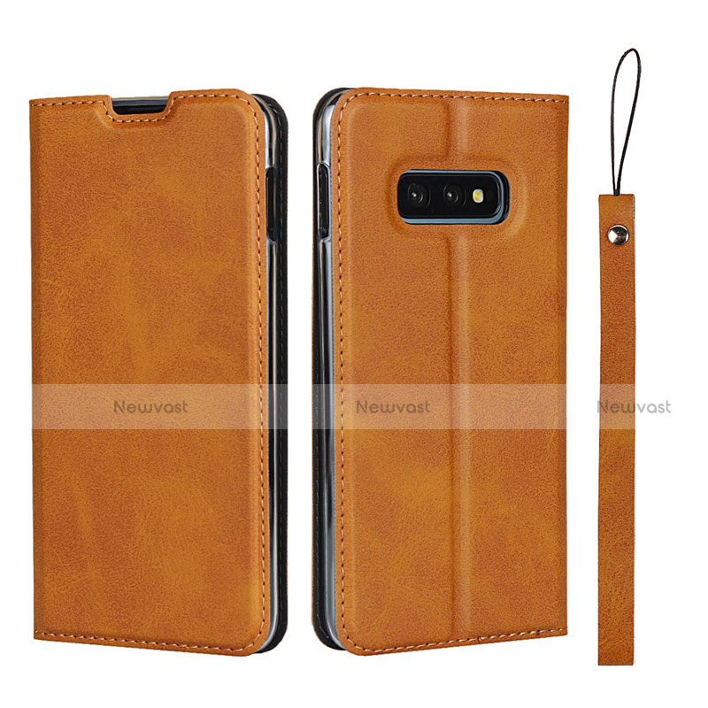 Leather Case Stands Flip Cover T05 Holder for Samsung Galaxy S10e Orange