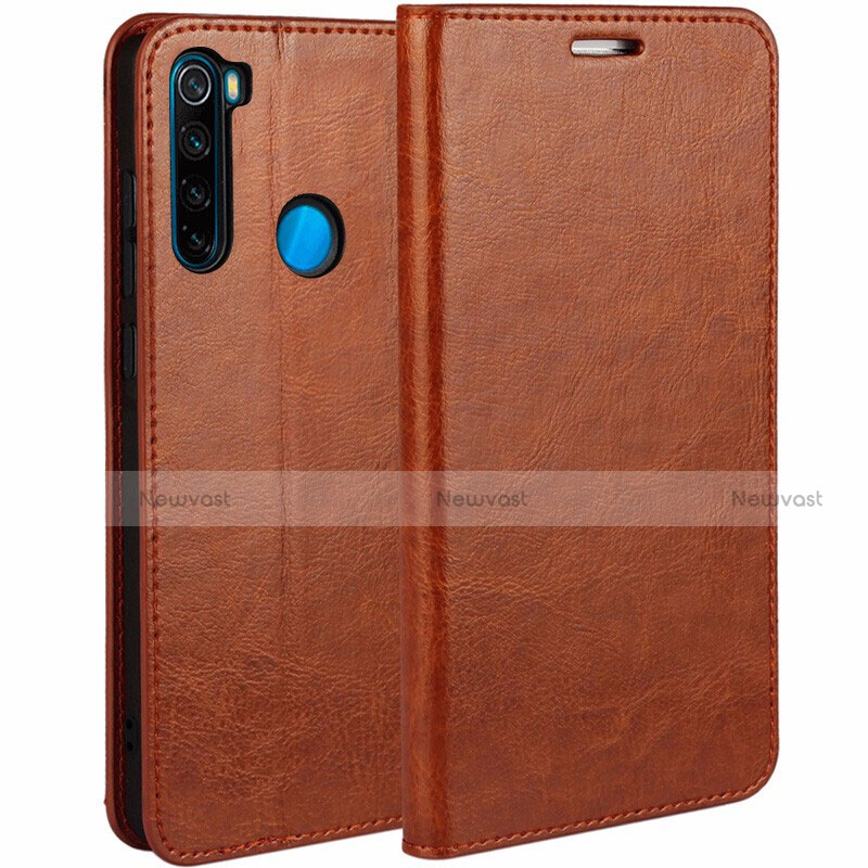 Leather Case Stands Flip Cover T05 Holder for Xiaomi Redmi Note 8 (2021) Orange