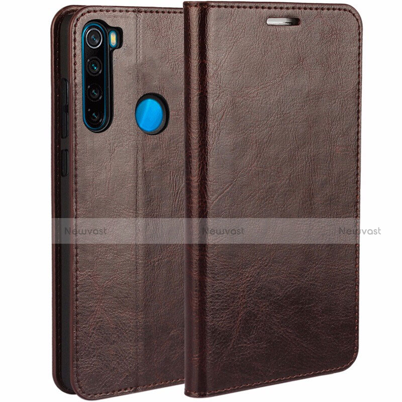 Leather Case Stands Flip Cover T05 Holder for Xiaomi Redmi Note 8 Brown