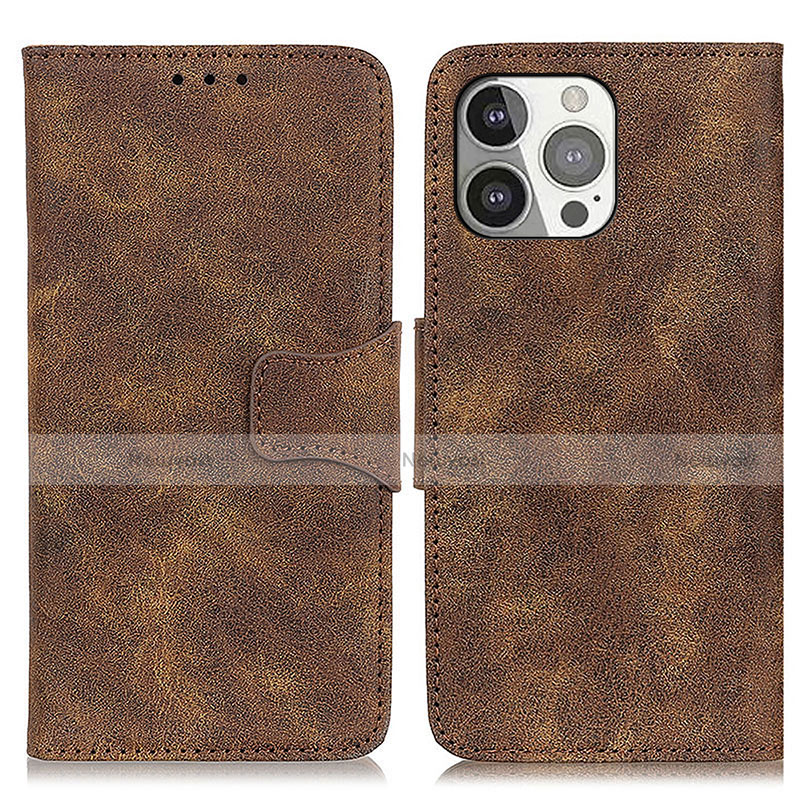 Leather Case Stands Flip Cover T06 Holder for Apple iPhone 13 Pro Max Brown