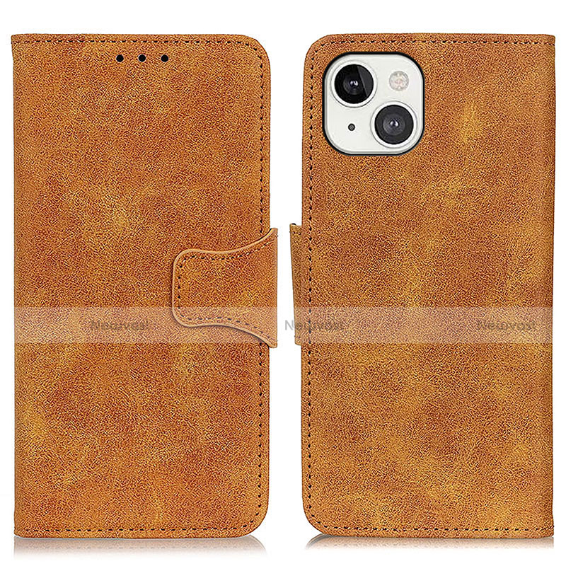 Leather Case Stands Flip Cover T06 Holder for Apple iPhone 14 Light Brown