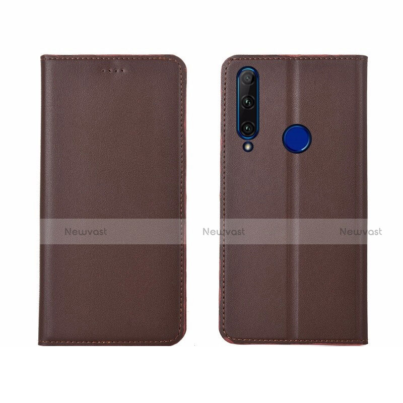 Leather Case Stands Flip Cover T06 Holder for Huawei Honor 20E Brown