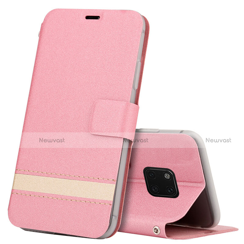 Leather Case Stands Flip Cover T06 Holder for Huawei Mate 20 Pro Pink