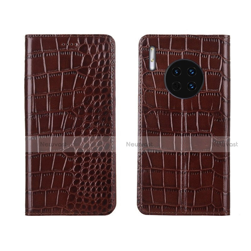 Leather Case Stands Flip Cover T06 Holder for Huawei Mate 30 Brown