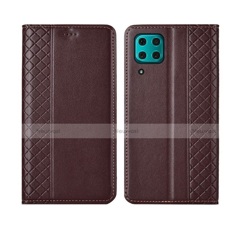 Leather Case Stands Flip Cover T06 Holder for Huawei Nova 7i Brown