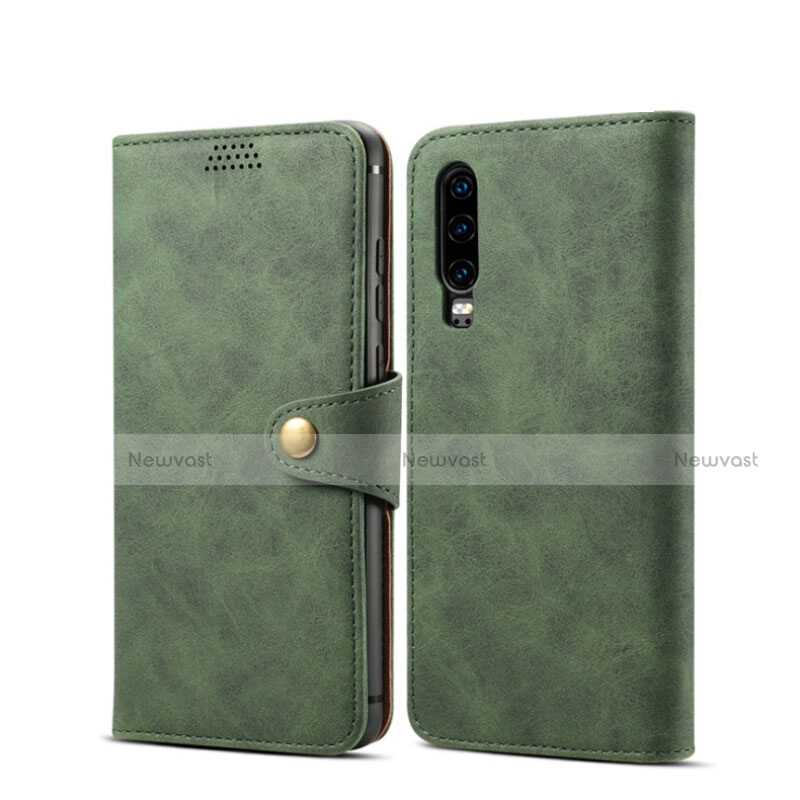 Leather Case Stands Flip Cover T06 Holder for Huawei P30 Green