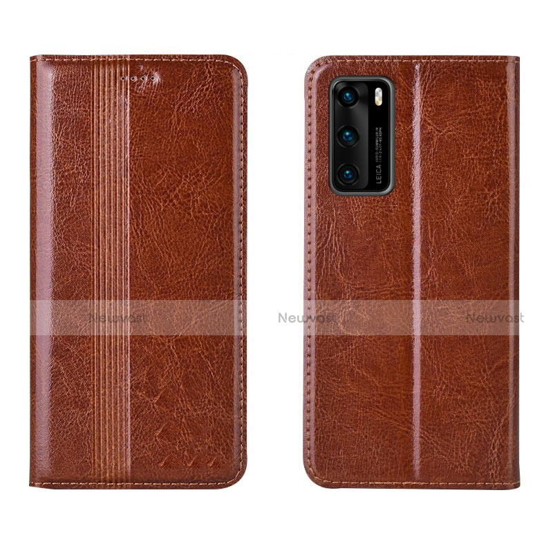 Leather Case Stands Flip Cover T06 Holder for Huawei P40 Orange