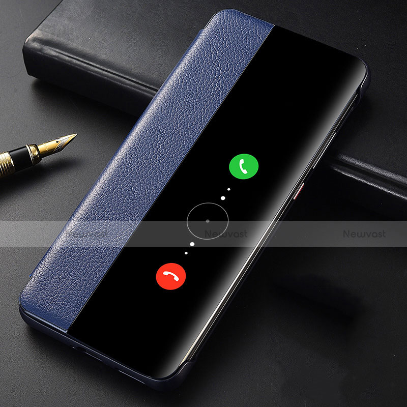 Leather Case Stands Flip Cover T06 Holder for Huawei P40 Pro Blue