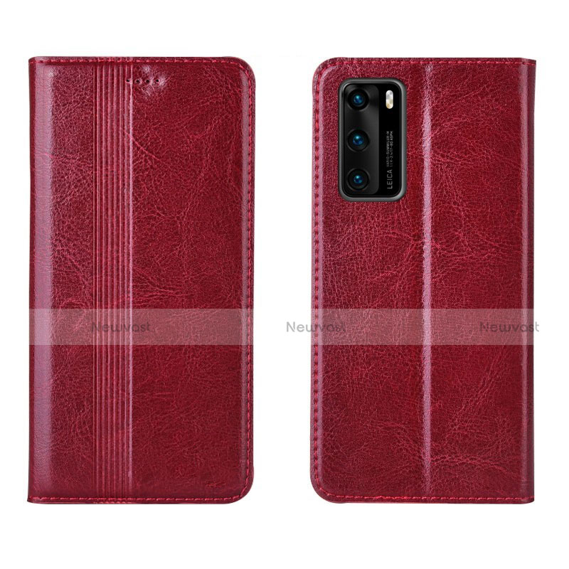 Leather Case Stands Flip Cover T06 Holder for Huawei P40 Red Wine