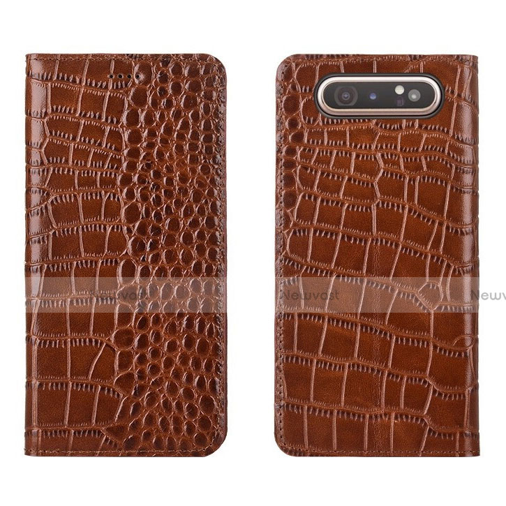 Leather Case Stands Flip Cover T06 Holder for Samsung Galaxy A80 Orange