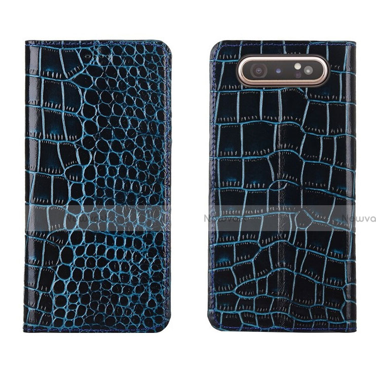 Leather Case Stands Flip Cover T06 Holder for Samsung Galaxy A90 4G Blue