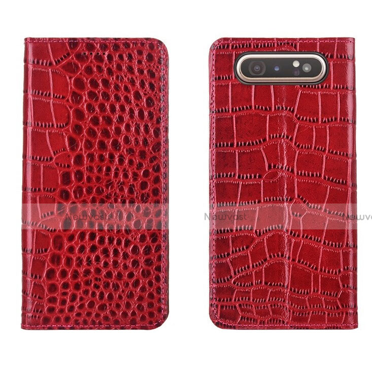 Leather Case Stands Flip Cover T06 Holder for Samsung Galaxy A90 4G Red