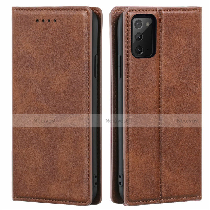 Leather Case Stands Flip Cover T06 Holder for Samsung Galaxy Note 20 5G Brown