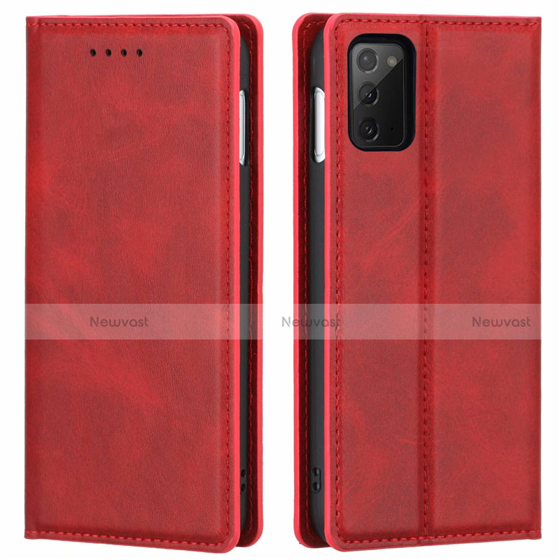 Leather Case Stands Flip Cover T06 Holder for Samsung Galaxy Note 20 5G Red