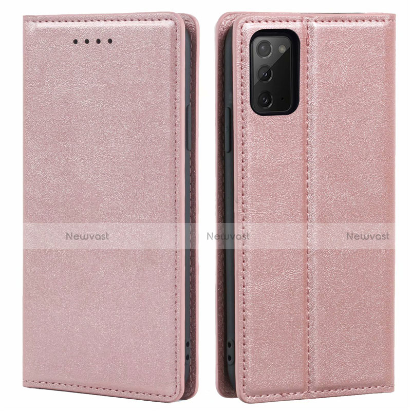 Leather Case Stands Flip Cover T06 Holder for Samsung Galaxy Note 20 5G Rose Gold