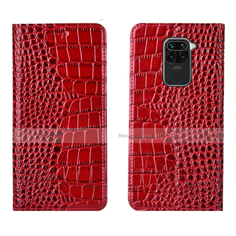 Leather Case Stands Flip Cover T06 Holder for Xiaomi Redmi Note 9 Red