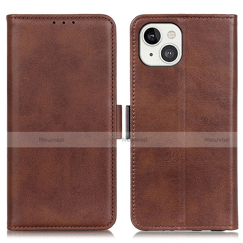 Leather Case Stands Flip Cover T07 Holder for Apple iPhone 14 Brown