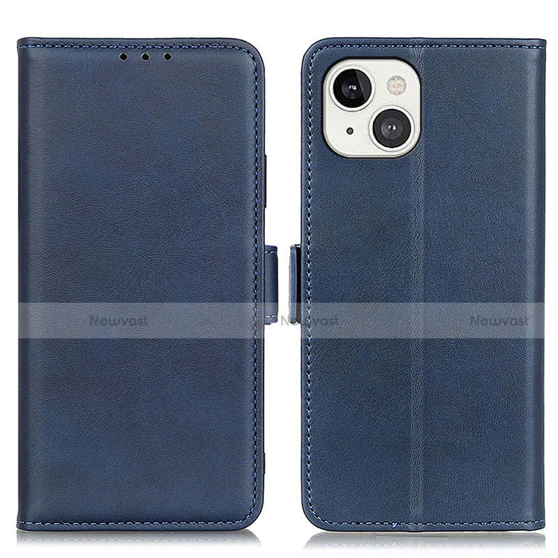 Leather Case Stands Flip Cover T07 Holder for Apple iPhone 14 Plus Blue