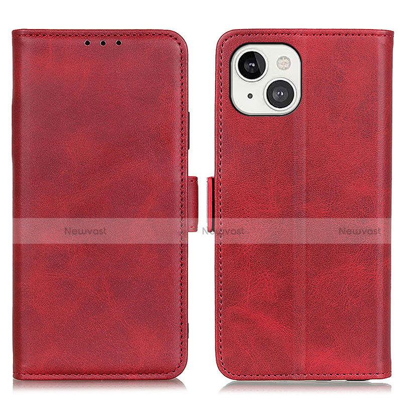 Leather Case Stands Flip Cover T07 Holder for Apple iPhone 14 Red