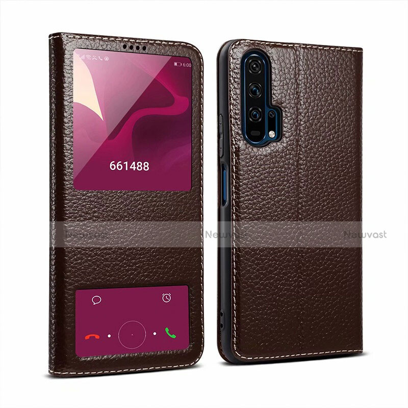 Leather Case Stands Flip Cover T07 Holder for Huawei Honor 20 Brown