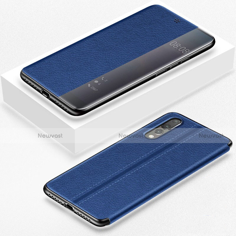 Leather Case Stands Flip Cover T07 Holder for Huawei P20 Pro Blue