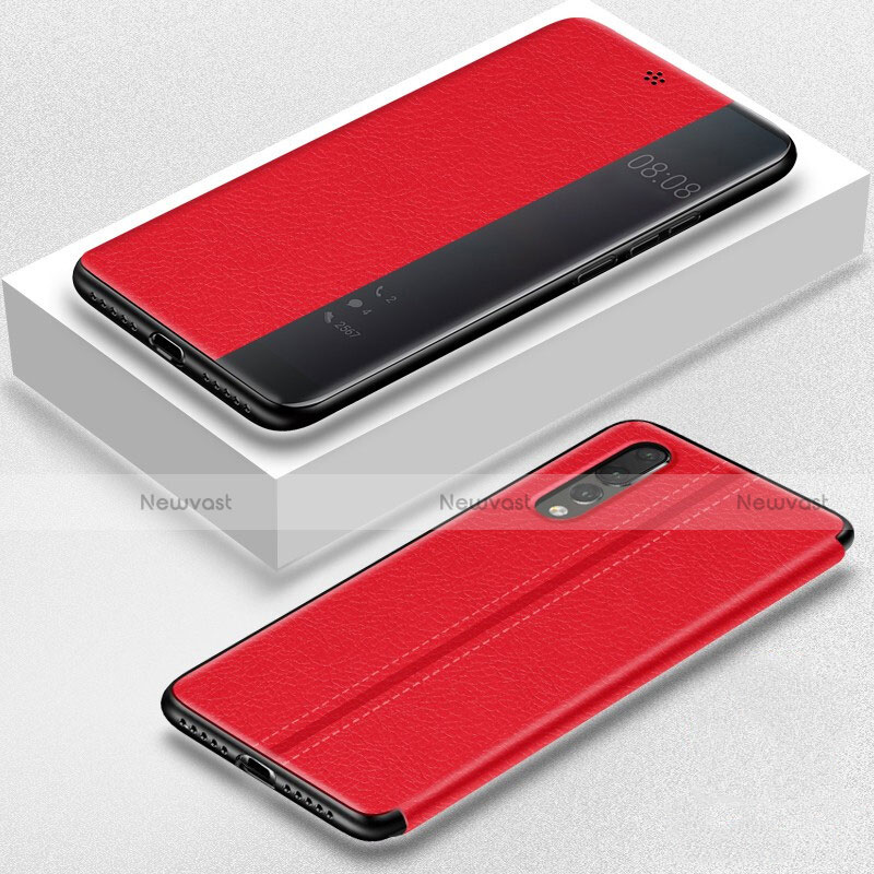 Leather Case Stands Flip Cover T07 Holder for Huawei P20 Pro Red
