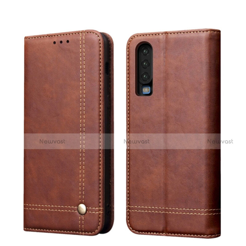 Leather Case Stands Flip Cover T07 Holder for Huawei P30 Brown