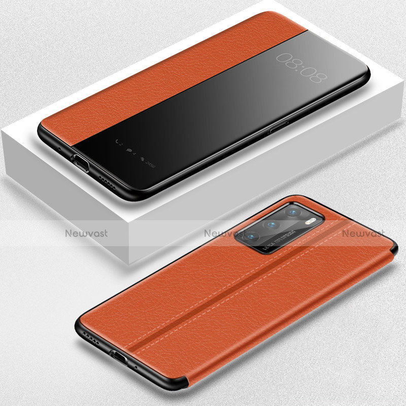 Leather Case Stands Flip Cover T07 Holder for Huawei P40 Orange