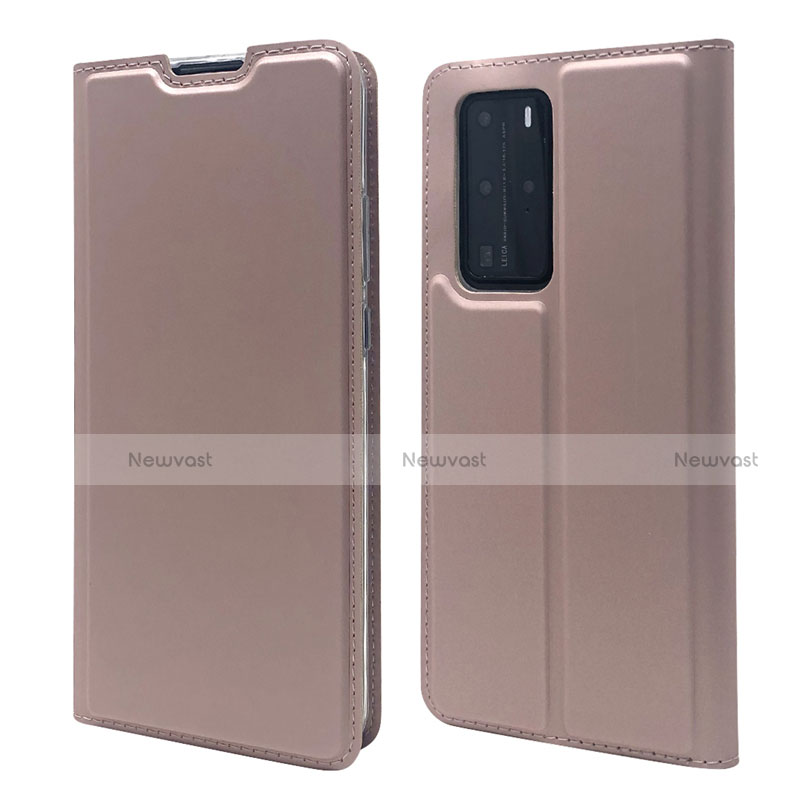 Leather Case Stands Flip Cover T07 Holder for Huawei P40 Pro Rose Gold
