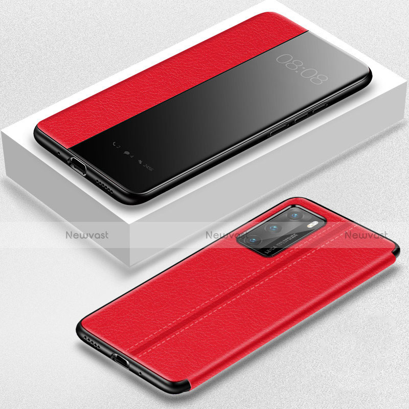 Leather Case Stands Flip Cover T07 Holder for Huawei P40 Red