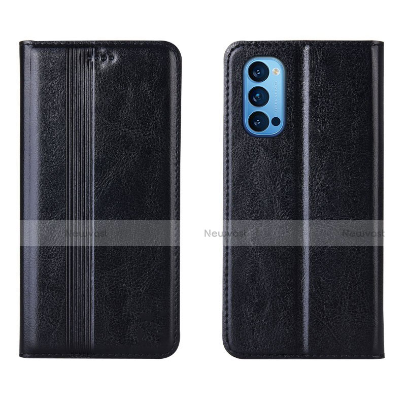 Leather Case Stands Flip Cover T07 Holder for Oppo Reno4 5G Black