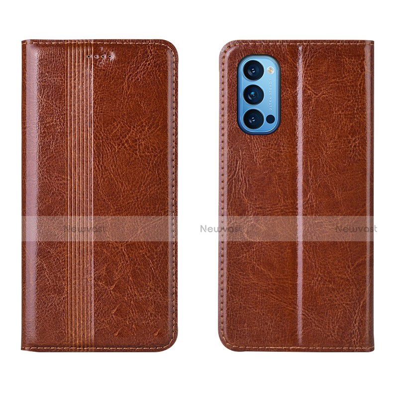 Leather Case Stands Flip Cover T07 Holder for Oppo Reno4 5G Orange