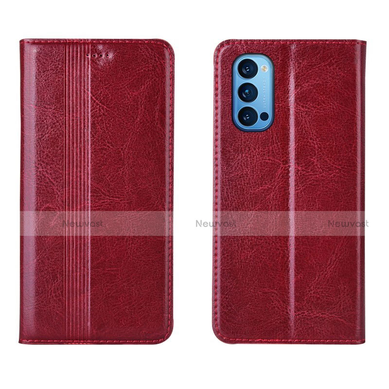 Leather Case Stands Flip Cover T07 Holder for Oppo Reno4 5G Red