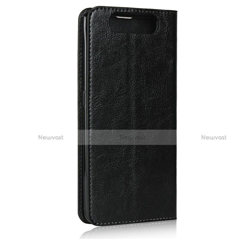 Leather Case Stands Flip Cover T07 Holder for Samsung Galaxy A80 Black