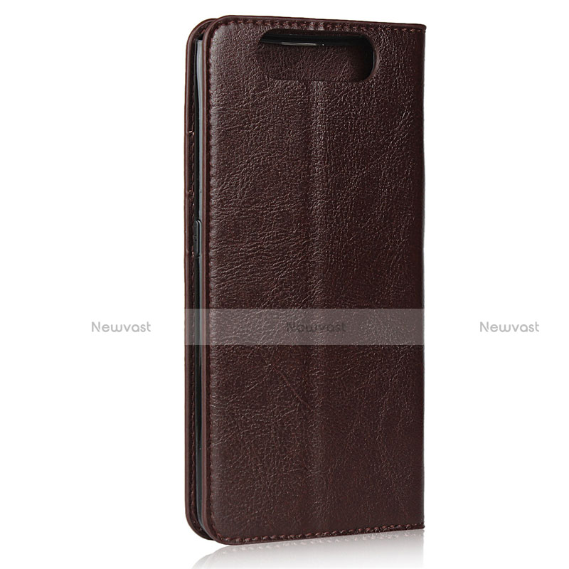 Leather Case Stands Flip Cover T07 Holder for Samsung Galaxy A90 4G Brown