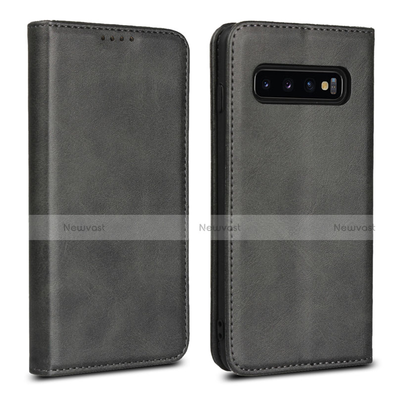 Leather Case Stands Flip Cover T07 Holder for Samsung Galaxy S10 5G Black