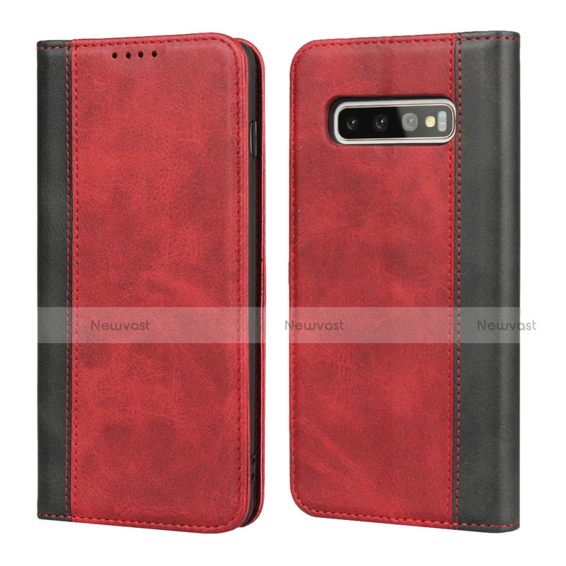 Leather Case Stands Flip Cover T07 Holder for Samsung Galaxy S10 Plus Red