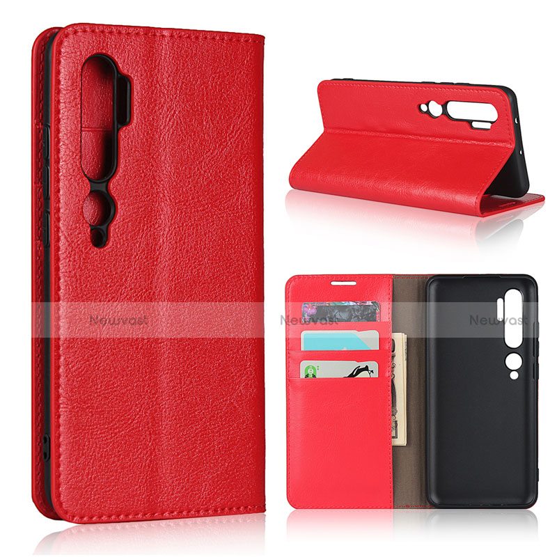 Leather Case Stands Flip Cover T07 Holder for Xiaomi Mi Note 10 Red
