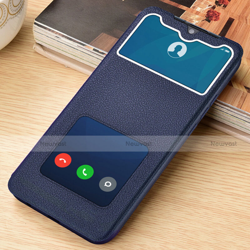 Leather Case Stands Flip Cover T07 Holder for Xiaomi Redmi Note 8 Blue