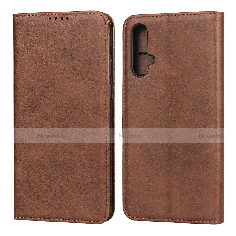 Leather Case Stands Flip Cover T08 Holder for Huawei Nova 5 Pro Brown